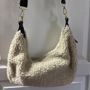 Anthropologie Jules Kae Zola Sherpa Vegan Crossbody
Bag Cream with Black Strap